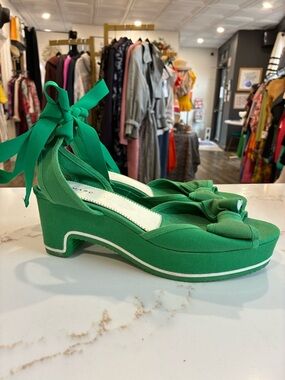 Marc Jacobs Green Bow Tie Ankle-Tie Wedge Sandals